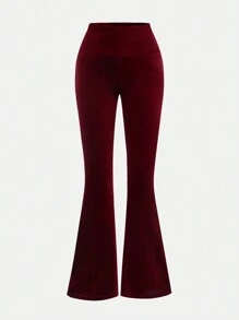 SHEIN Leap Crew Tween Girls' Casual Minimalist Comfortable Medium Rise Flared Pants, Versatile - Red - View 1