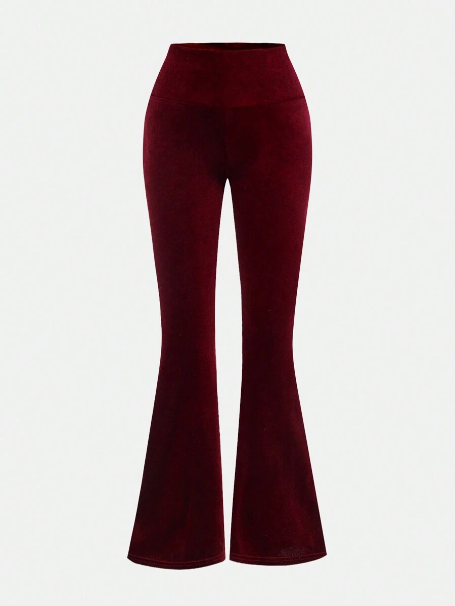 SHEIN Leap Crew Tween Girls' Casual Minimalist Comfortable Medium Rise Flared Pants, Versatile - Red - View 1