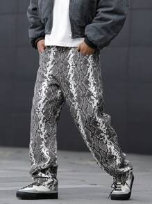 Manfinity Homme Men's Snakeskin Print Loose Wide-Leg Jeans - Grey - View 6