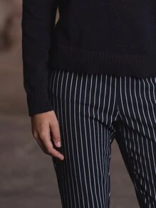 MUSERA Striped Capri Trousers 90's  Elegant - Black and White - View 5