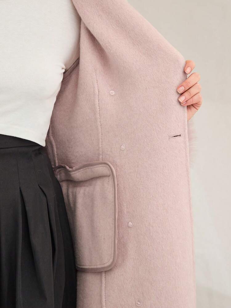 New Winter Products,Women  Solid Color Lapel Long Sleeve Furry Patchwork Double-Breasted Elegant Coat,Warm Coat,Winter Women Coat,For Christmas Party&Romantic Dinner Dates