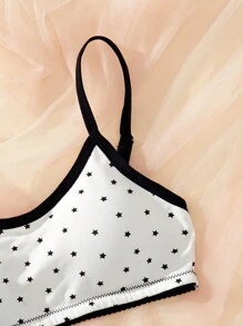 3pcs/Set Teen Girl Solid Color, Stripe And Polka Dot Print Casual Lingerie Set