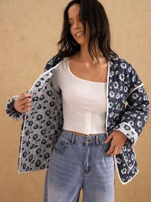 Forever 21 Áo khoác nữ tay dài in kỹ thuật số mùa đông mới về, ấm áp, đệm dày, dáng rộng cho năm mới - Nhiều màu - Xem 7