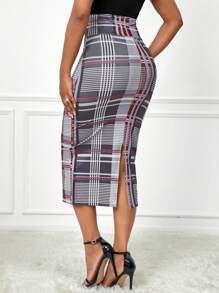 SHEIN Lady Váy midi đan kẻ caro nhiều màu thanh lịch cho công sở mùa thu đông - Nhiều màu - Xem 2