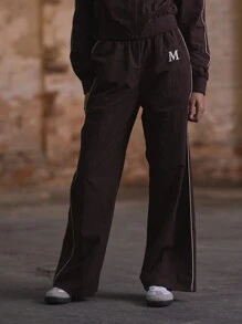 MUSERA Quần thể thao ống rộng thêu họa tiết size M, thích hợp cho kỳ nghỉ, sân bay, trang phục thường ngày mùa hè. - Cà phê nâu - Xem 2