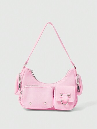 Kawaii Bolso de tela vaquera de moda, bolso versátil vintage con múltiples bolsillos para llevar bajo el brazo