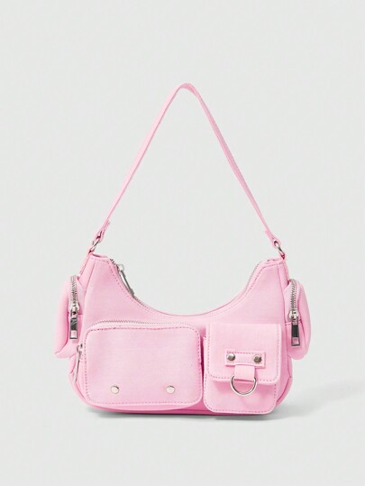 Kawaii Bolso de tela vaquera de moda, bolso versátil vintage con múltiples bolsillos para llevar bajo el brazo