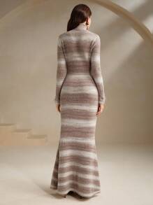 Anewsta 高领羽毛和水钻装饰闪亮蓬松金属纤维鱼尾长款紧身连衣裙，圣诞节/新年女装 - 彩色 - 查看 6