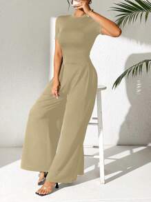 SHEIN PETITE Ladies' Loose Short Sleeve Jumpsuit