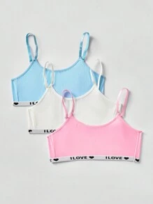 SHEIN 3pcs/Set Tween Girls Simple Comfortable Letter Print Adjustable Straps Seamless Sports Bras - Multicolor - View 1