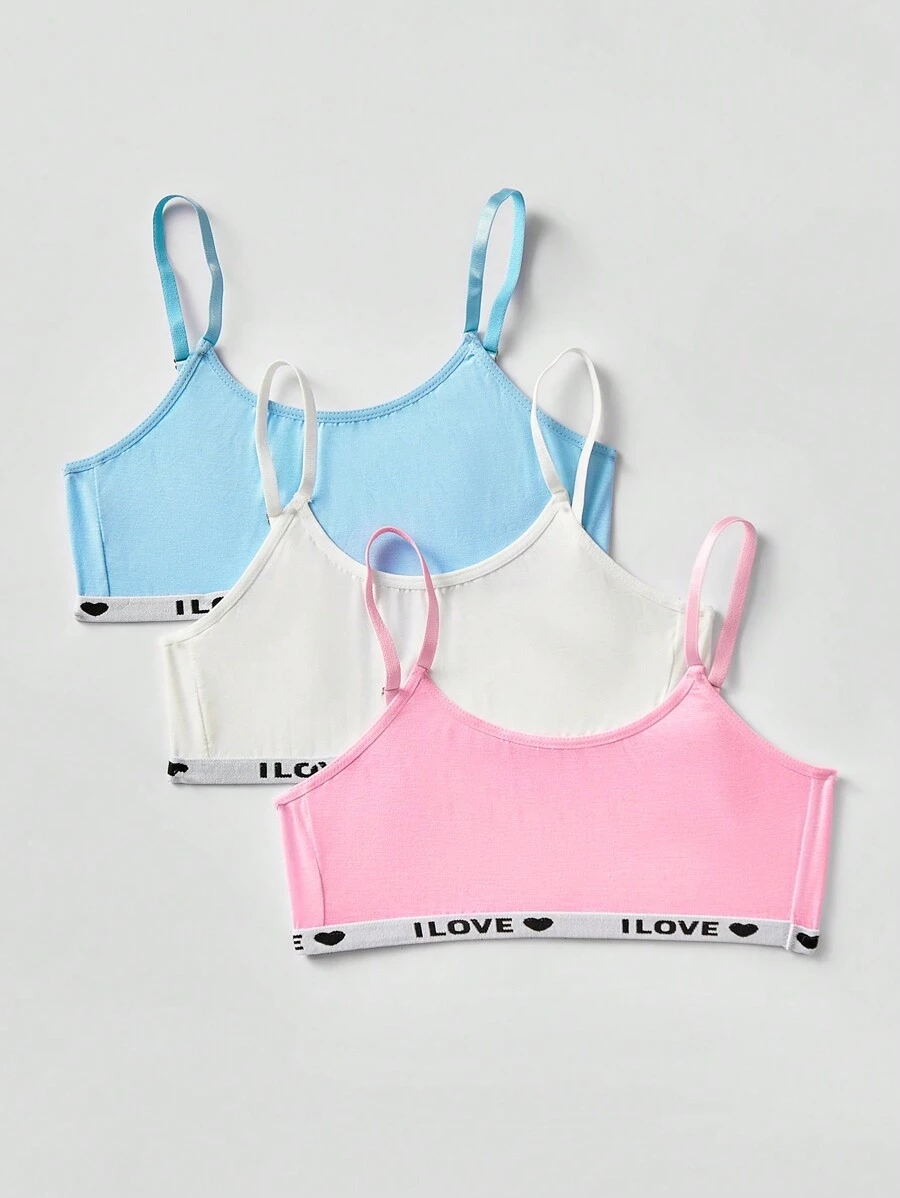 SHEIN 3pcs/Set Tween Girls Simple Comfortable Letter Print Adjustable Straps Seamless Sports Bras - Multicolor - View 1