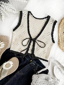 Soleia 大码女士度假、返校、秋装 - 拼色宽松针织毛衣背心 - 彩色 - 查看 4