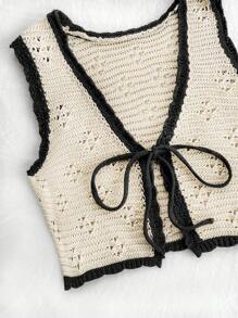 Soleia 大码女士度假、返校、秋装 - 拼色宽松针织毛衣背心 - 彩色 - 查看 5