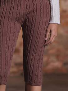 MUSERA Cable Knit Capri Sweater Pants - Brown - View 5