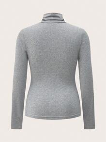 SHEIN Maternity Casual Solid Stand Collar Long Sleeve T-Shirt, Autumn - Multicolor - View 5