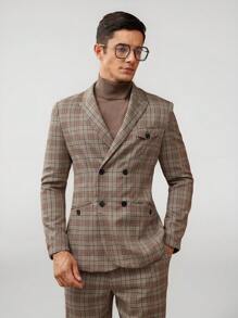 Manfinity VCAY Men Plaid Print Double Breasted Blazer