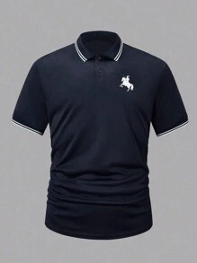 Manfinity Dauomo Plus Size Men's Casual Contrast Trim Short Sleeve Polo Shirt