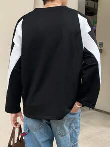 Manfinity Dauomo Sudadera con capucha casual para hombres con cuello redondo, estampado de letras y color contrastante