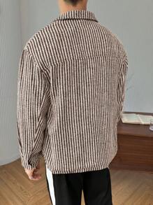 Manfinity Hypemode Men's Front Button Long Sleeve Striped Casual Jacket, For Everyday Wear - Brown - View 2