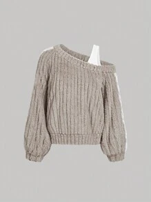 SHEIN MOD Oblique Shoulder, Puff Sleeve, Side Ruffle Hem Oversized Plush Sweatshirt,Brunch Women Outfit, Homecoming, 90s Outfit, Ladies Late Fall Casual Contrast Fluffy, Zipper Regular Sleeve Hooded Regular Fit White Plain Women Sweatshirt, Casual Daily Wear