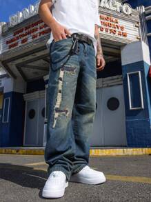 Manfinity EMRG Men Casual Ripped Pocket Simple Design Denim Jeans - Medium Wash - View 5