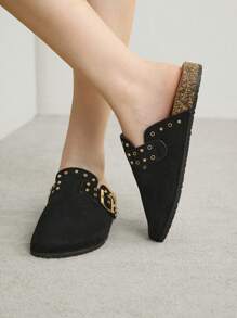 Solecia 女士纯色一脚蹬平底鞋，夏季休闲时尚防滑乐福鞋万圣节圣诞节秋季 - 黑色 - 查看 7