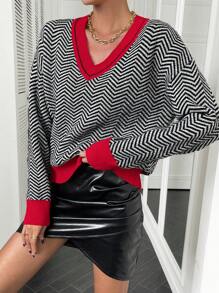 Calvaya Suéter casual de mujer con cuello en V, en unicolor y con parches, para ropa de Año Nuevo