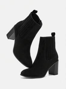 CUCCOO BIZCHIC Botines de tobillo versátiles de tacón alto con cremallera lateral de unicolor de moda para mujer, Día de San Valentín - Negro - Ver 3