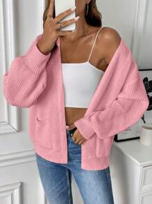 SHEIN LUNE 女士休闲纯色开衫，秋冬 - 粉色 - 查看 6