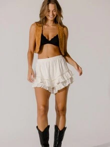 Aralina Layered Ruffle Hem Soft Cream Lace Tiered Skorts - Apricot - View 8