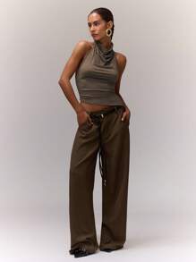 MUSERA Going Out Tops Draped Asymmetric Halterneck Top Sexy Beach Vacation Ibiza Festival Holiday Night Out Going Out Tops Club Fall Spring Summer - Coffee Brown - View 4