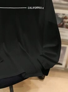 SHEIN Teen Boys' Casual Comfortable Long Sleeve English Letter Print Round Neck T-Shirt, All-Match And Versatile, Fall, Winter, Black