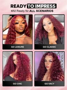 ALL READY WIG باروكة شعر طويل مع غطاء هوائي بريزي، إغلاق الدانتيل خالي من الصمغ مسبق القطع 99J# أحمر  بوردوني غامق موجة عميقة للارتداء والذهاب - S99J - مشاهدة 8