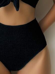 SHEIN Swim Summer Beach Knot Front High Waisted Bikini Set - Black - View 3