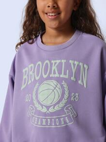 SUMWON Tween Girls Brooklyn Champions Sweatshirt Retro Collegiate Style Varsity Logo Basketball Collection Fall Winter Streetwear Everyday Sporty Design Relaxed Youth - Purple - View 5