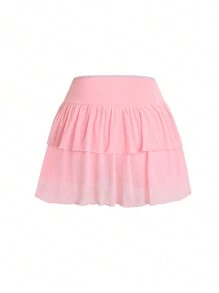 Celure Plus Size Mesh Knit Tulle Layered Tutu Skirt - Pink - View 2