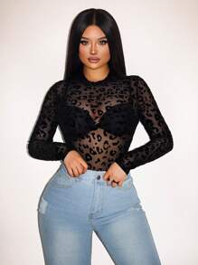 Zolique 豹纹网纱连体衣（不含内衣）新年性感夜店假日派对女装