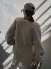 DAZY 女士蓬松柔软开衫，宽松版型，秋季女装 - 杏色 - 查看 5