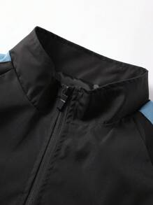 Manfinity Homme Men's Autumn Colorblock Raglan Sleeve Zipper Front Casual Jacket - Black - View 4