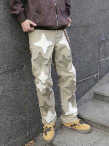 Manfinity EMRG Plus Size Men's Loose Fit Straight Leg Jeans With Five-Pointed Star Patch