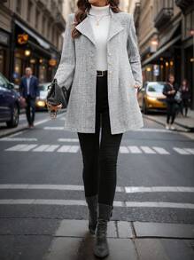 SHEIN Clasi Women's Collar Fitted Button Herringbone Overcoat - Grey - View 9