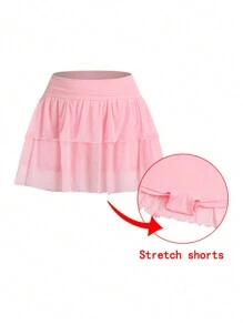 Celure Plus Size Mesh Knit Tulle Layered Tutu Skirt - Pink - View 1