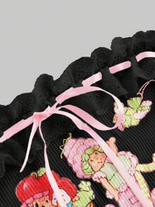 Strawberry Shortcake | ROMWE Women's Sweet Cartoon Print Tube Top For Summer - Black - View 3
