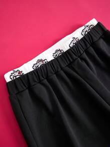 Miraculous Ladybug X SHEIN 大码休闲酷炫方领外套+阔腿双腰带裤两件套，黑色卡通字母印花图案，适合圣诞节和跨年 - 黑色 - 查看 8