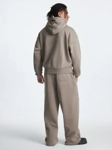 Manfinity VCAY Men's English Letter Print Loose Knit Long Sleeve Sweatshirt Set, For Fall Winter - Khaki - View 2