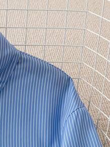 SHEIN PETITE 女式条纹宽松休闲衬衫（带口袋），春夏 - 藍白色 - 查看 5