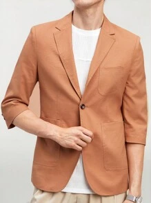 Manfinity VCAY Nueva chaqueta de traje de negocios casual ajustado de manga tres cuartos para hombres, tejido, adecuada para usar diariamente en primavera y verano.
