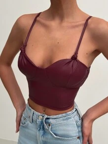Aloruh Minimalistisches Camisole mit schmalen Trägern für Damen Einfarbig, lässige Alltagskleidung - Bordeaux - Übersicht 5