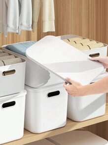 1 个带盖白色塑料收纳盒，用于存放和整理衣物、玩具、零食、饮料、娃娃等，可堆叠收纳篮收纳盒，具有防尘防潮功能，多种尺寸可供选择，非常适合卧室、客厅、书房、宿舍、衣柜，让您的家更整洁 - 白色 - 查看 6
