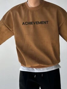 DAZY 男士休闲字母印花套头衫，秋冬 - 棕色 - 查看 7